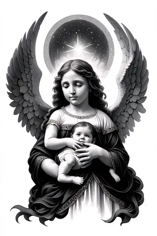 Xii-i-mmxvii With Angels Wings Holding A Baby Hand