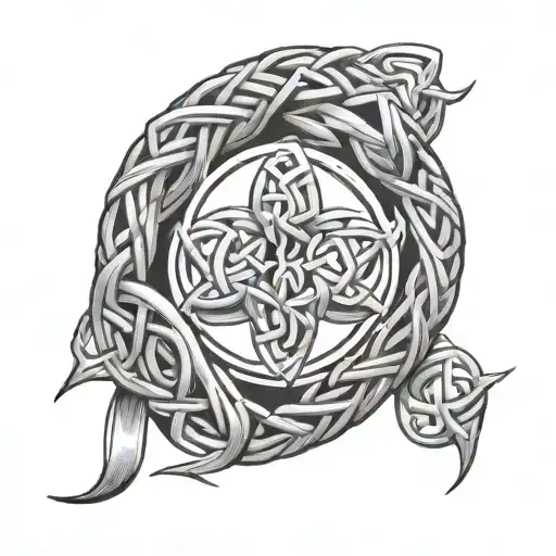 A Celtic Knot Design Incorporating Elements Of Rugby And Family Symbols