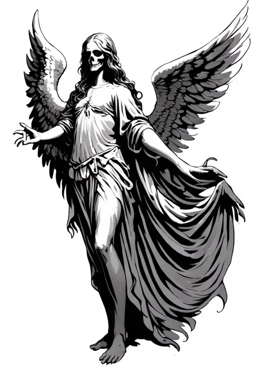 Angel Of Death Standing Wings Partialy Spread Out Helping Hand Reaching