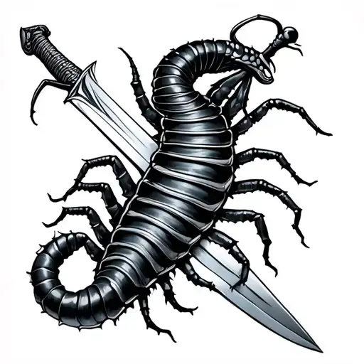 Centipede Wrapped Around Sword On Thigh