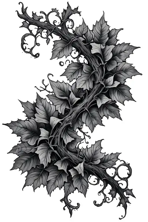 Detailed Thin Poinson Ivy Vine Spine Tattoo Design