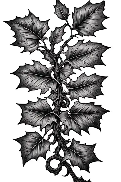 Detailed Single Poinson Ivy Vine Spine Tattoo Design