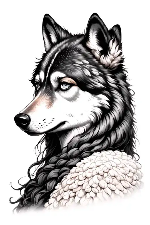 Vertical Half Woman Half Wolf In Sheep's Clothing