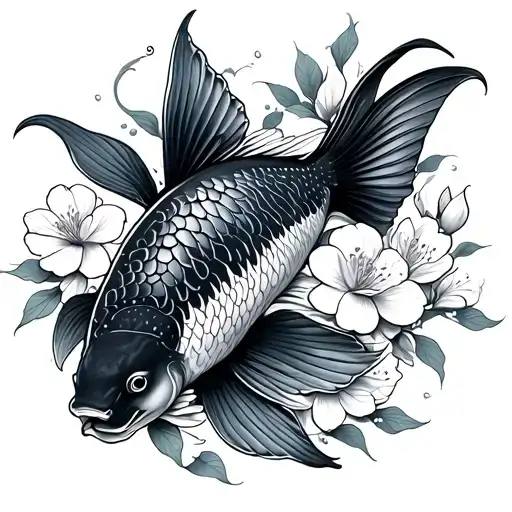 Koi Fish Cherry Blossoms Butter Fly