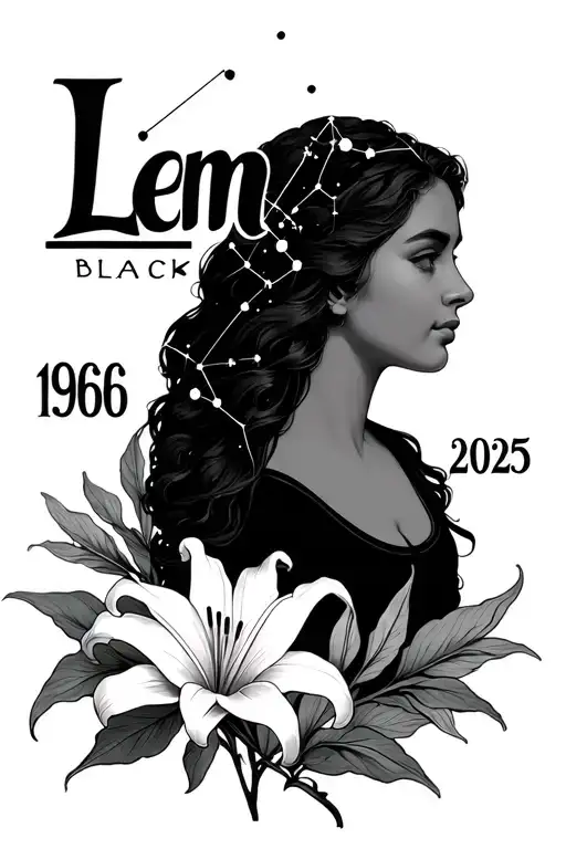 Gemini Constellation With White Lilly Flower The Years 1966 And 2025 And The Name Lem