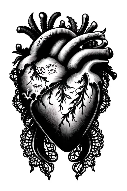 Lace Edged Heart With The Words No Vitals This Side Inside Of The Heart