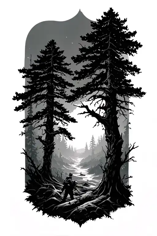 Trees With War Scene