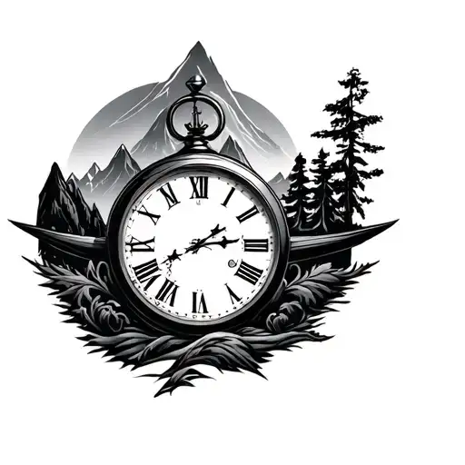 Men's Full Sleeve Clock Mountains
