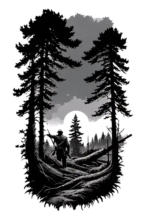 Trees With War Scene