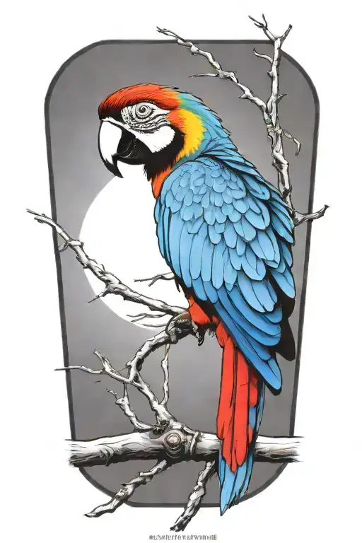 A Colorful Macaw Perched On A Branch With Background Puerto Rico Flag