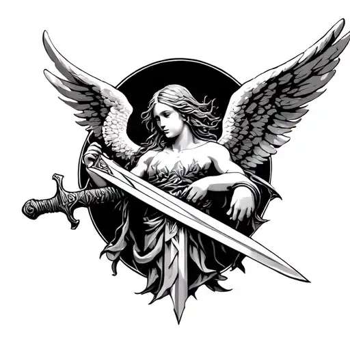 Angel Holding A Sword With A Detailed Background