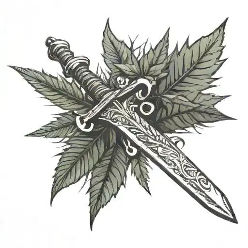 Sword And Marijuana Leaf