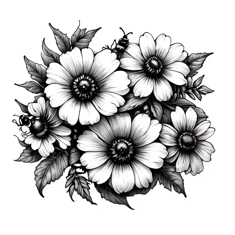 Bees Beehive And Flowers