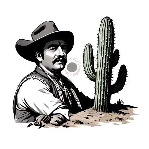 Pancho Villa With Prickly Pear Cactus With Sun