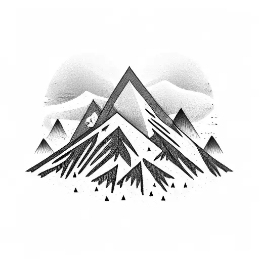 Mountain With A Meadow In Foreground With Geometric Edges