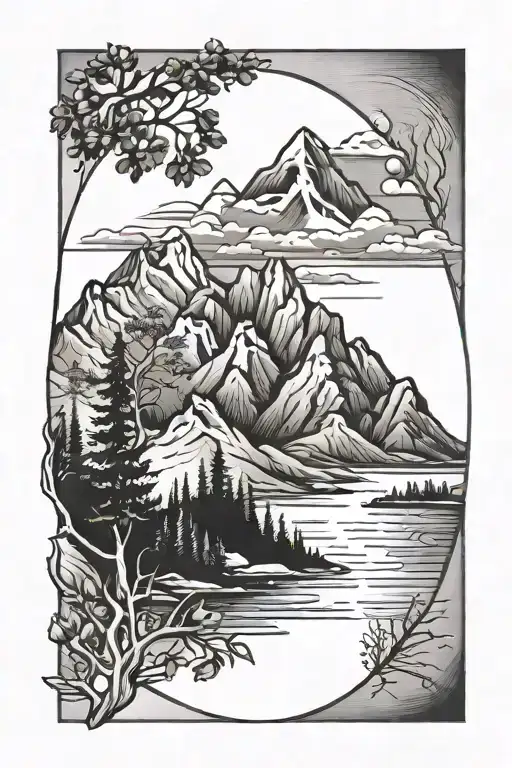 Mountain With Trees And Ocean