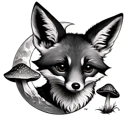 Baby Fox Moon And Mushrooms
