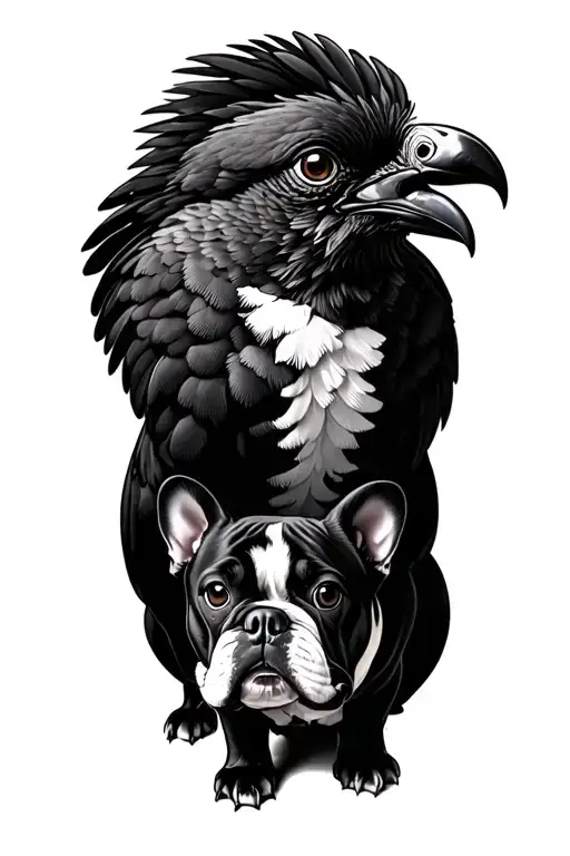 Small Bulldog And A Bigger Bird