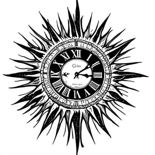 Sun Tattoo With Roman Numeral Clock