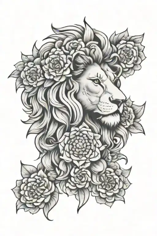 Male Lion Flowers And Mandala