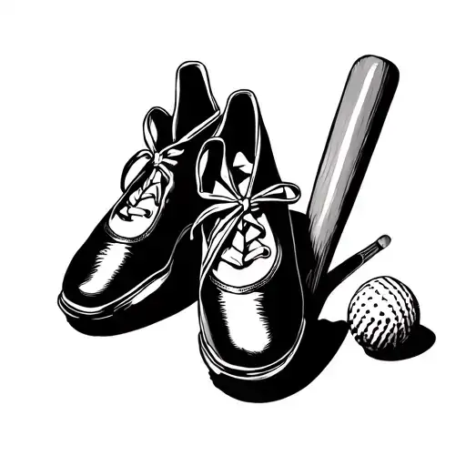 Ballet Shoes And Cricket Bat Joined Together Line Art