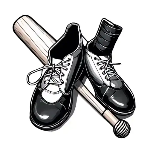 Pointe Shoes And Cricket Bat Joined Together Outline Only