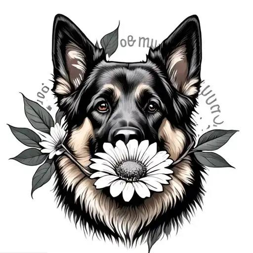 German Shepherd Dog Holding Flower In Mouth