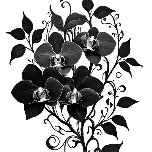 Valentines Day Filigree Vine Intertwined With Orchids Blooming