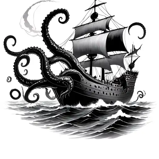 Kraken Attacking A Ship