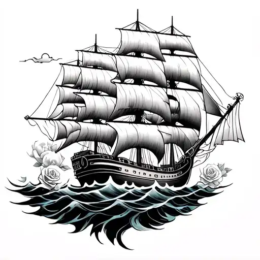 Skull And Rose's Ship Sailing Through A Sea