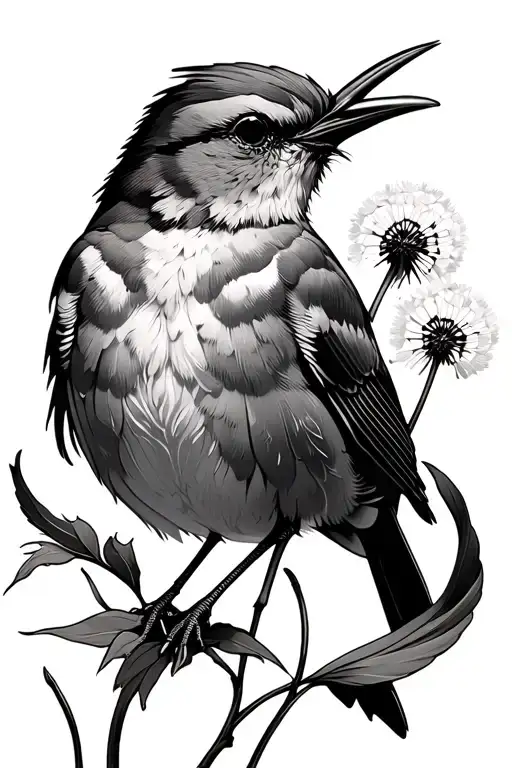 Mockingbird With Dandelion