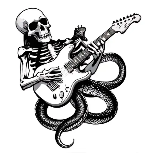 Skeleton Playing Electric Guitar With Snake Intertwined