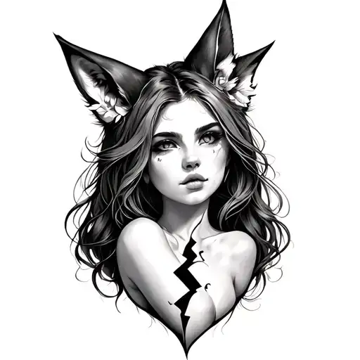 Woman With Fox Ears Stitching Together A Broken Heart