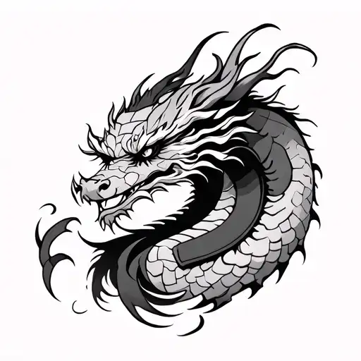 Japanesse Dragon Mixed With Tribal Inspired