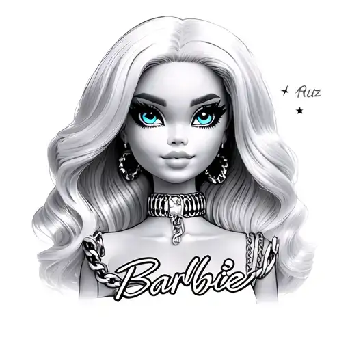 Blonde Bratz With Blue Eyes And Cuban Chain With Barbie Letters And Stary Backround