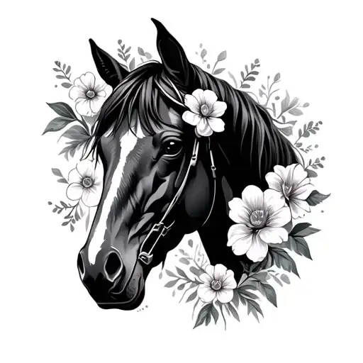 Horse Head Surrounded My Flowers