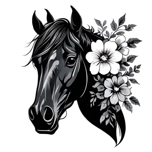 Straight On Horse Head With Flowes