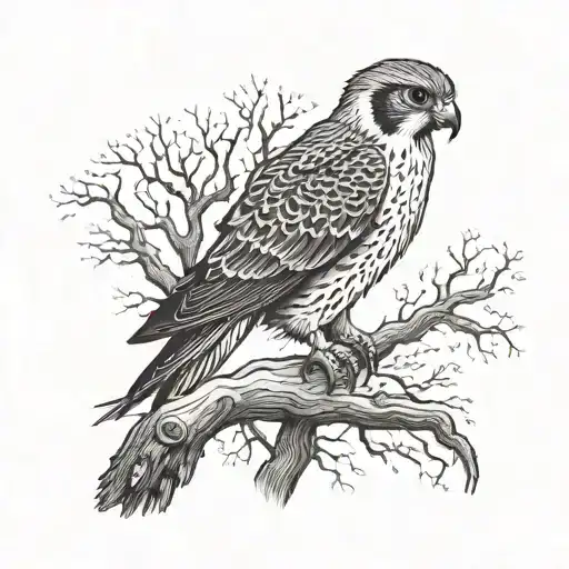 A Falcon And A Tree Trunk And The Root Of An Eye Tree In The Middle Of The Heart