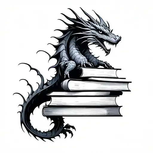 Stack Of Books Forming The Shape Dragon Emerging Representing Imagination