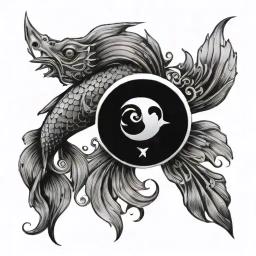 A Celestial Pisces Fish Merging With A Fallen Angel Silhouette