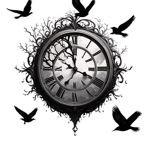 Tree Inside Clock Surrounded By Birds