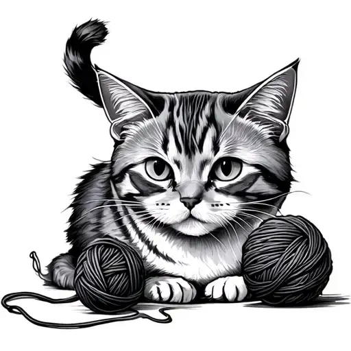 Cat Rolling A Yarn Ball