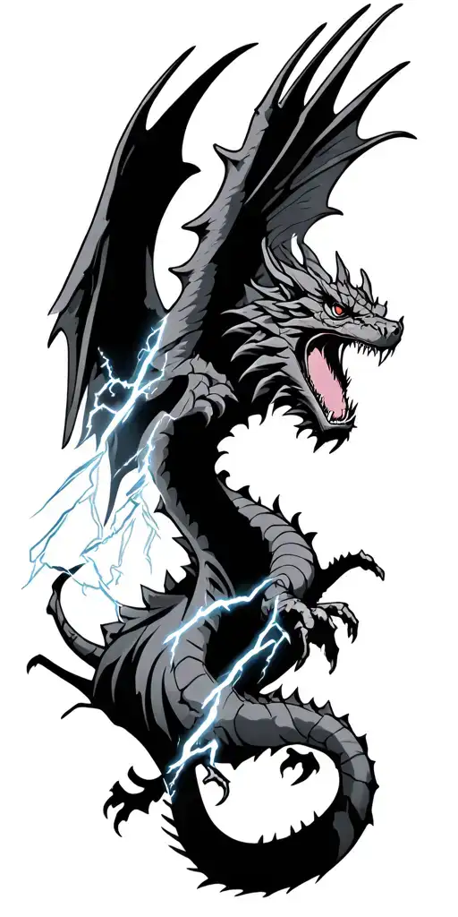 Lightning Going Throughout Dragon With Wings