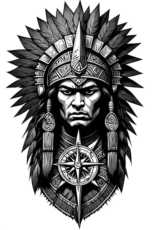 Aztec Warrior With Compass