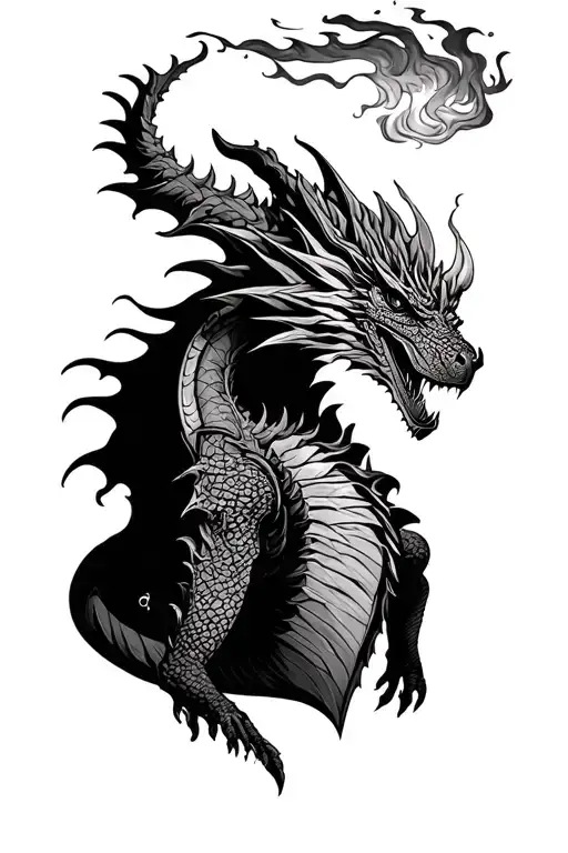 Queen And Her Dragon Breathing Fire