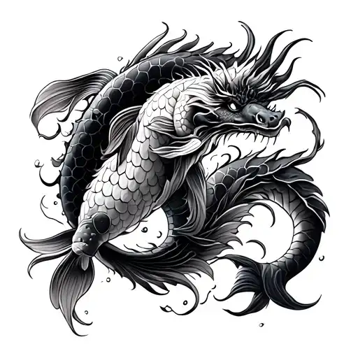 Full Back Tattoo With Koi Fish And Dragon