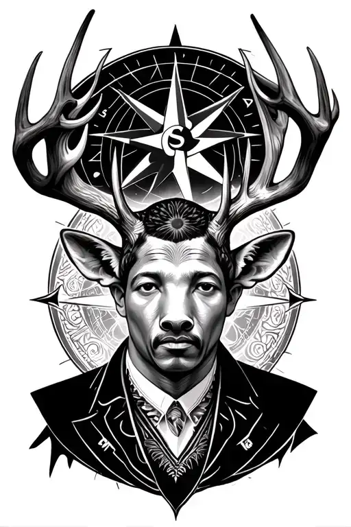 Stag Mandela With Compass Rose Surrounded