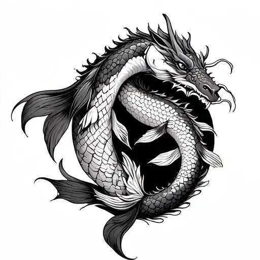 Full Back Tattoo With Koi Fish And Dragon