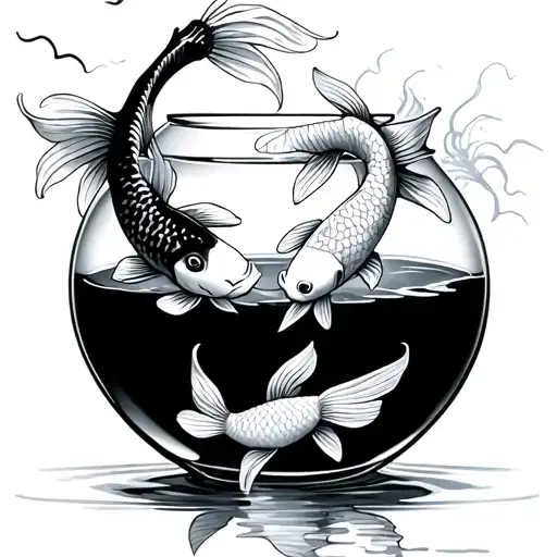 Two Koi Fish Swimming In A Fish Bowl