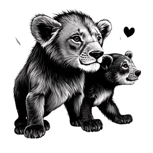 Lion Cub And Bear Cub Playing